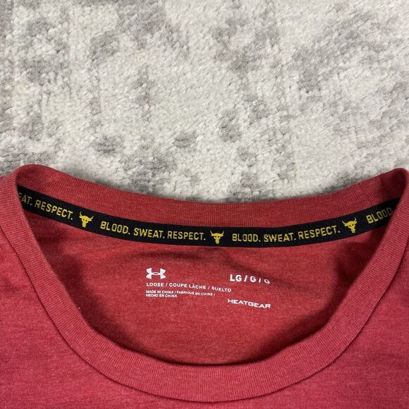 Under Armour T Shirt Project Rock Respect Red Short Sleeve Mens Size Large - Picture 6 of 6